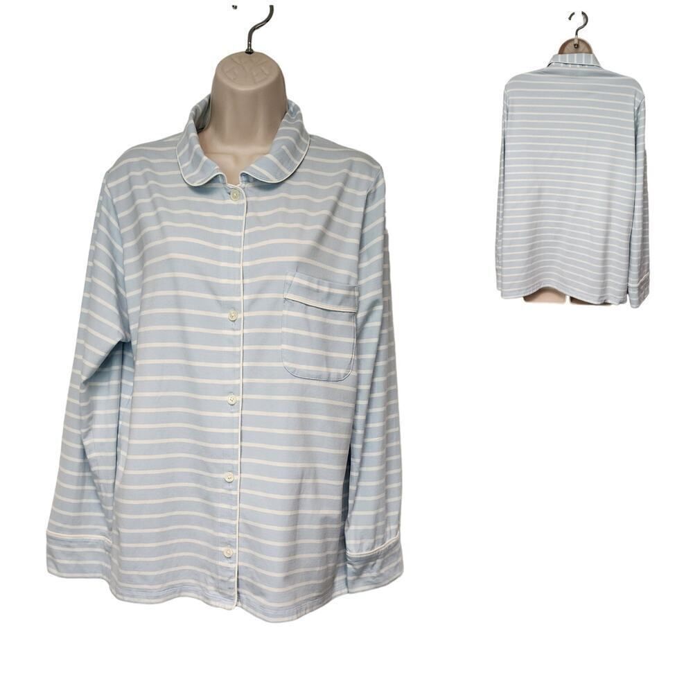 J. Crew Striped Blue/White Long Sleeve Pajama Top Blouse Size Medium